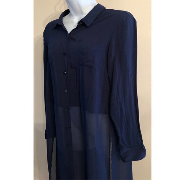 BcbGeneration long slit split navy button shirt S great for layering styling - Picture 4 of 9